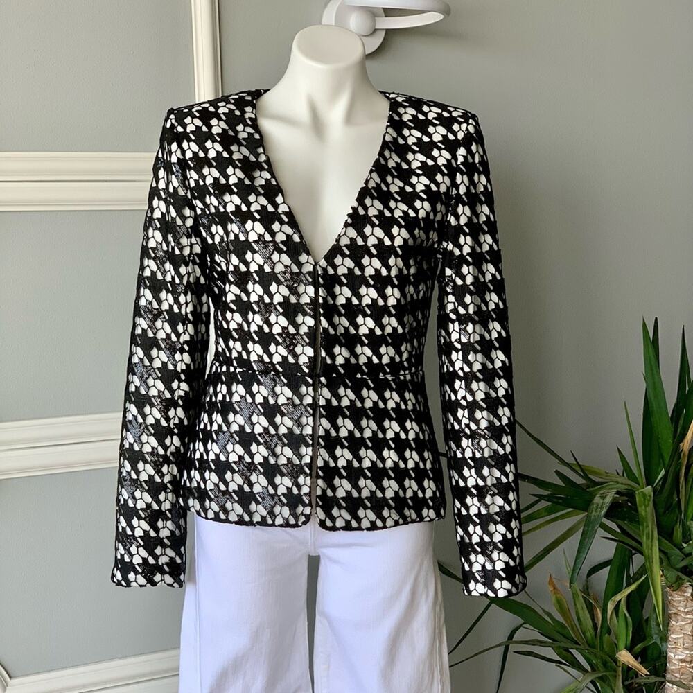 Rachel Zoe Embroidered Lace Houndstooth Sequin Blazer Size 10